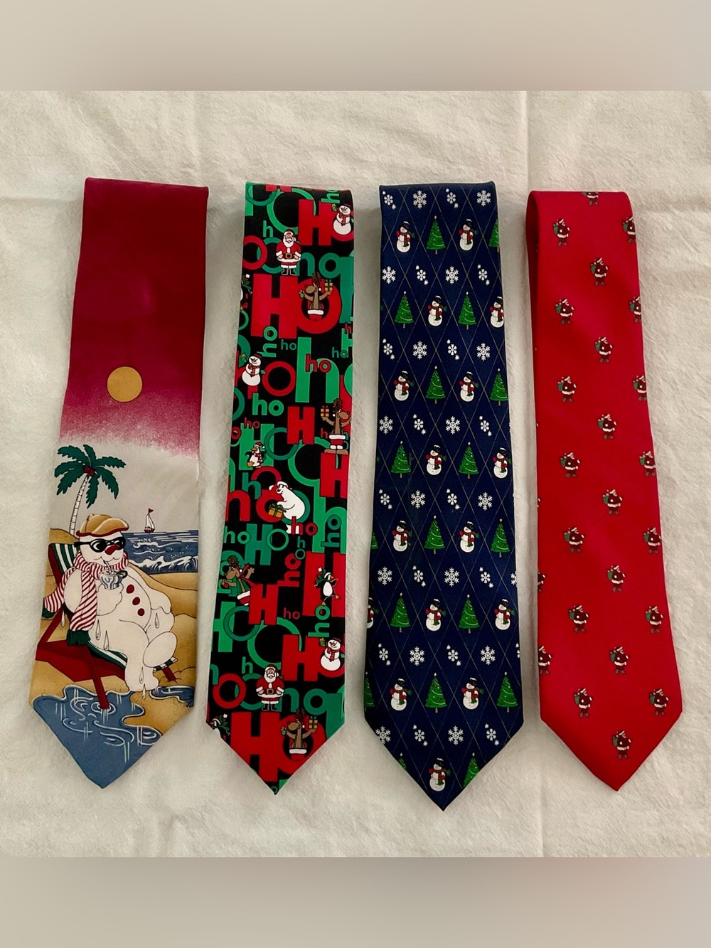 FOUR Vintage Silk Neck Ties Christmas Holiday Surrey John Henry Hallmark Tie